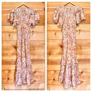 Jcrew ruffle sleeve dress in ramie floral boho maxi dress lightweight fall psl